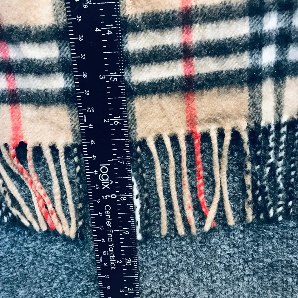 Burberry Nova Check Scarf Unisex OS Beige Distressed Fringed Vintage Plaid READ